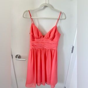 Coral David’s Bridal mini dress